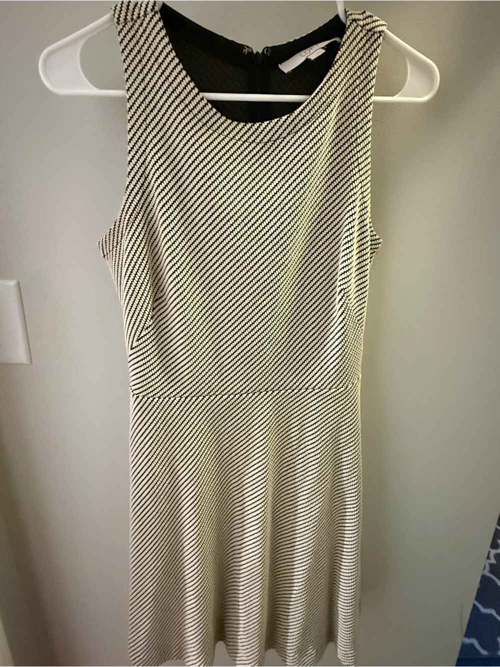 LOFT Black and White Striped Sleeveless Fit-and-Flare Dress